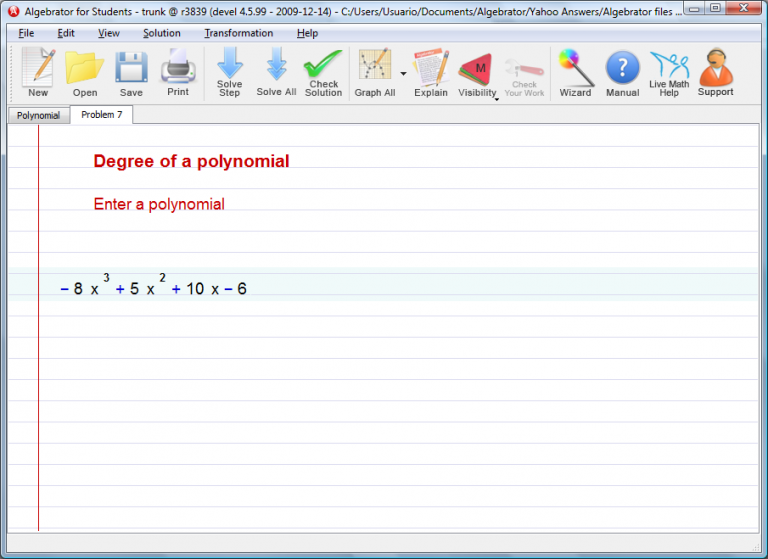 You first start by entering the Polynomial and then press "Solve" button.
