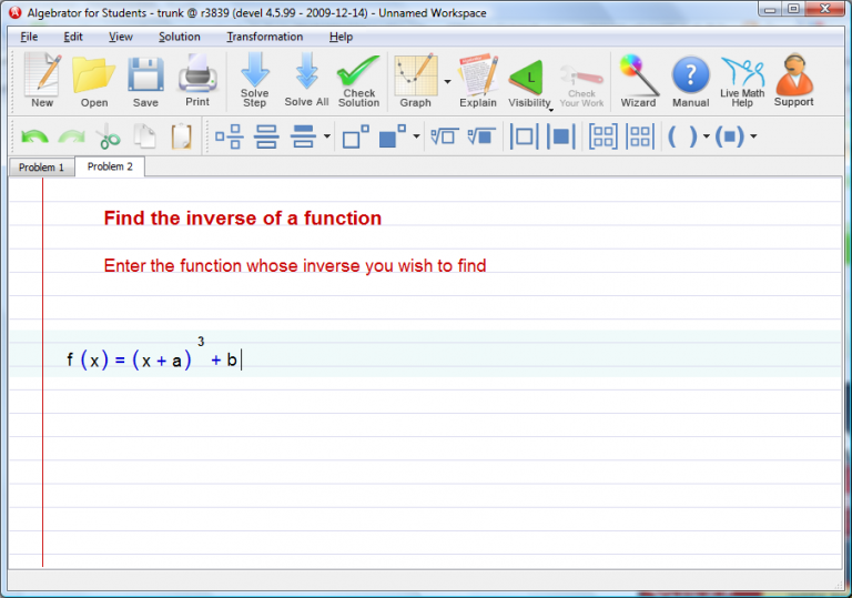 You then have to paste the given function in the Wizard´s worksheet and press the "Solve" button.